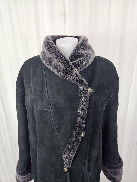 Jekel Vintage Black Sheepskin Suede Shearling Coat with Fur Lining Size 12 - Picture 2 of 12